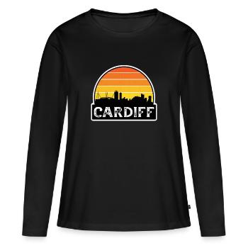 Cardiff Wales Flag Skyline Souvenir de voyage - T-shirt manches longues Premium bio Femme - noir - Devant - Julia (174cm)