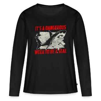 Grand requin blanc aileron dent de requin - T-shirt manches longues Premium bio Femme - noir - Devant - Julia (174cm)