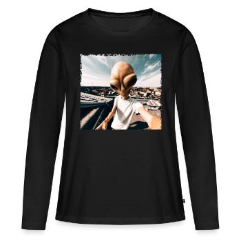 Alien Rooftop Selfie - T-shirt manches longues Premium bio Femme - noir - Devant - Julia (174cm)