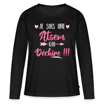 Je suis une atsem qui déchire humour atsem cadeau - T-shirt manches longues Premium bio Femme - noir - Devant - Julia (174cm)