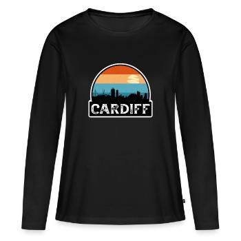 Cardiff Wales Flag Skyline Souvenir de voyage - T-shirt manches longues Premium bio Femme - noir - Devant - Julia (174cm)