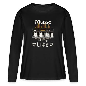 Music is my life - Keyboard - Piano - Klavier - Frauen Premium Bio Langarmshirt - Schwarz - Vorne - Julia (174cm)