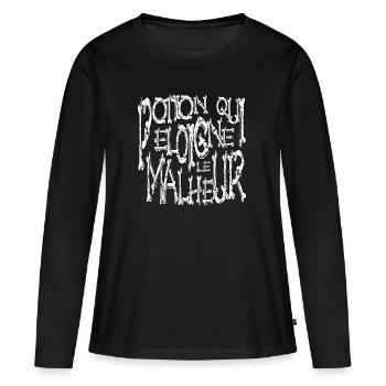 Potion qui éloigne le malheur thème horreur osseux - T-shirt manches longues Premium bio Femme - noir - Devant - Julia (174cm)