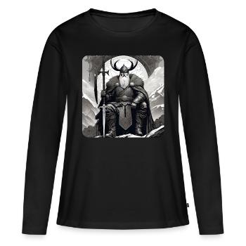 Stolzer Wikinger mit Hörner Helm - Frauen Premium Bio Langarmshirt - Schwarz - Vorne - Julia (174cm)