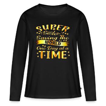 Super rette die Welt Tag für Tag Fond Gold - Frauen Premium Bio Langarmshirt - Schwarz - Vorne - Julia (174cm)