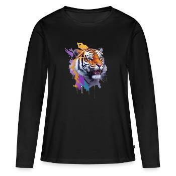 Autocollant Tigre - T-shirt manches longues Premium bio Femme - noir - Devant - Julia (174cm)