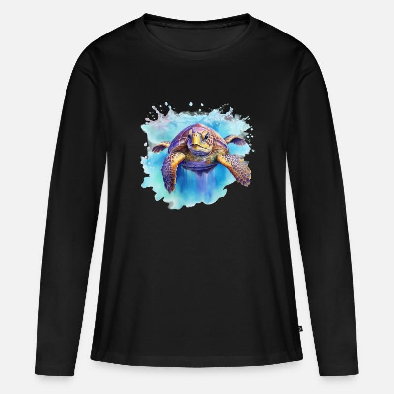Blaue Schildkröte - Frauen Premium Bio Langarmshirt - Schwarz