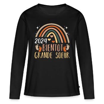 Future grande soeur 2024 bientôt grande soeur - T-shirt manches longues Premium bio Femme - noir - Devant - Julia (174cm)