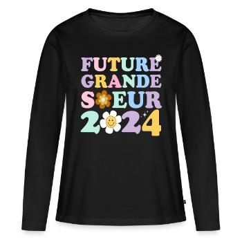 Future grande soeur 2024 bientôt grande soeur - T-shirt manches longues Premium bio Femme - noir - Devant - Julia (174cm)