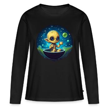 Coffee-Loving Alien: Midnight Snack - Women's Premium Organic Long Sleeve Shirt - black - Front - Julia (174cm)