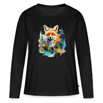 Aquarell Fuchs, Fuchs, Hipster - Frauen Premium Bio Langarmshirt - Schwarz - Vorne - Julia (174cm)