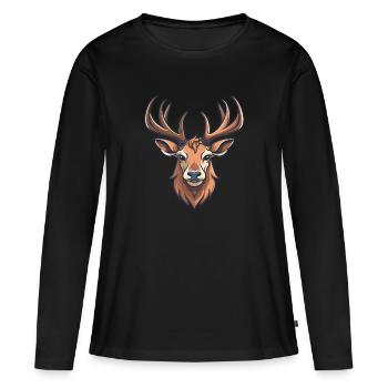 Cerf, tête de cerf - T-shirt manches longues Premium bio Femme - noir - Devant - Julia (174cm)