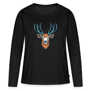 Cerf, tête de cerf - T-shirt manches longues Premium bio Femme - noir - Devant - Julia (174cm)