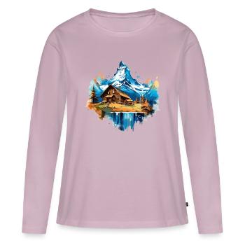 Zermatt, Matterhorn, Cervin montagne, chalet, lac - T-shirt manches longues Premium bio Femme - rose poudré - Devant - Julia (174cm)