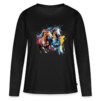 Cheval, chevaux - T-shirt manches longues Premium bio Femme - noir - Devant - Julia (174cm)