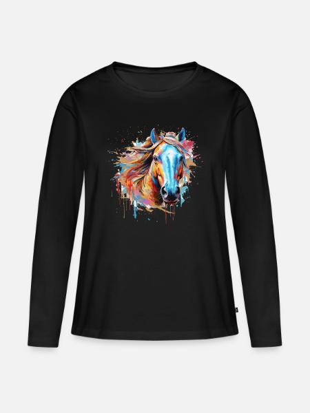 Pferd, Pferd - Frauen Premium Bio Langarmshirt - Schwarz