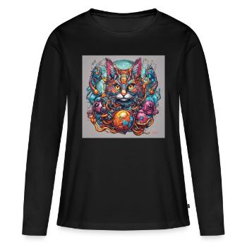 Semi biomechanical cat art - Women's Premium Organic Long Sleeve Shirt - black - Front - Julia (174cm)