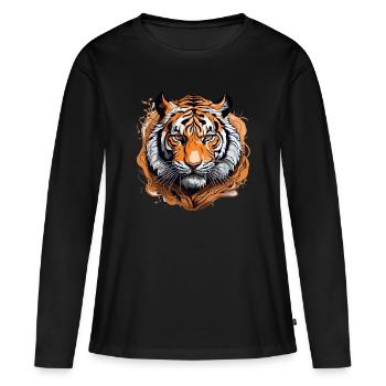 Félin majestueux aux lignes complexes et détaillées - T-shirt manches longues Premium bio Femme - noir - Devant - Julia (174cm)