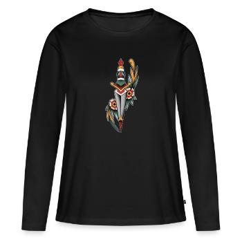 Dague old school traditionnel - T-shirt manches longues Premium bio Femme - noir - Devant - Julia (174cm)