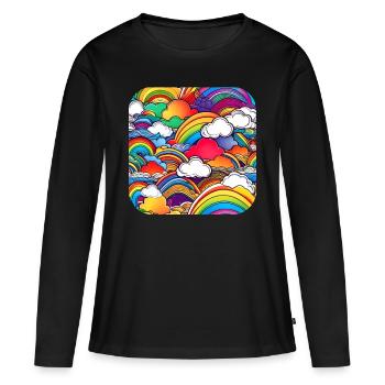 Arcs-en-ciel de bonne humeur avec des nuages - T-shirt manches longues Premium bio Femme - noir - Devant - Julia (174cm)