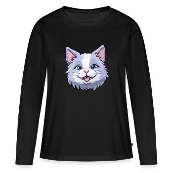 Brume australienne chat dessin animé aquarelle Clipart - T-shirt manches longues Premium bio Femme - noir - Devant - Julia (174cm)