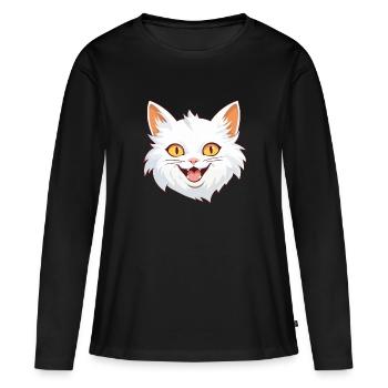 Illustration à l’aquarelle de dessin animé de chat angora turc - T-shirt manches longues Premium bio Femme - noir - Devant - Julia (174cm)