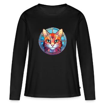 Hantilly Tiffany Cat Dessin animé aquarelle coloré - T-shirt manches longues Premium bio Femme - noir - Devant - Julia (174cm)