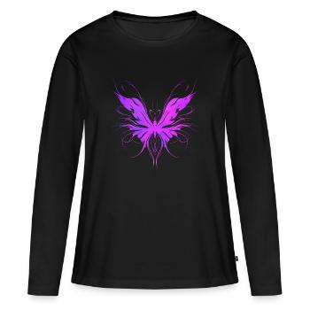 Papillon trash violet - T-shirt manches longues Premium bio Femme - noir - Devant - Julia (174cm)