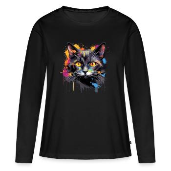 chat noir - T-shirt manches longues Premium bio Femme - noir - Devant - Julia (174cm)