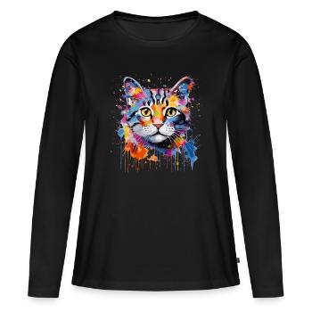 Chat mignon - T-shirt manches longues Premium bio Femme - noir - Devant - Julia (174cm)