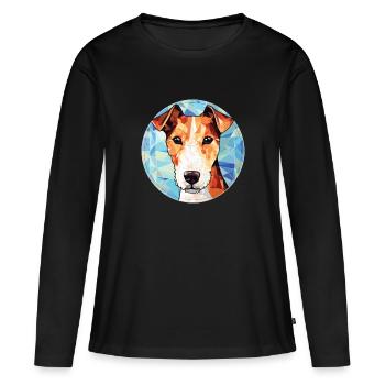 Fox Terrier chien lisse race aquarelle colorée - T-shirt manches longues Premium bio Femme - noir - Devant - Julia (174cm)
