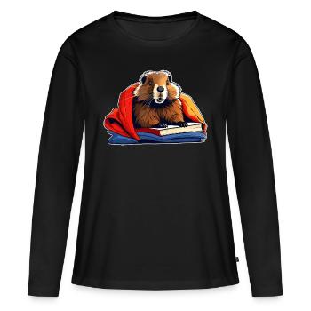 Cute groundhog reading is like dreaming - Women's Premium Organic Long Sleeve Shirt - black - Front - Julia (174cm)