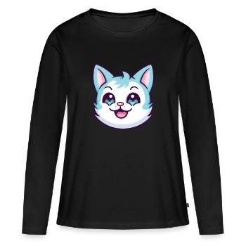 Hantilly Tiffany chat dessin animé aquarelle Clipart - T-shirt manches longues Premium bio Femme - noir - Devant - Julia (174cm)