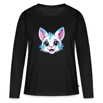 Australische gefleckte Nebelkatze Karikatur Aquarell Kunst - Frauen Premium Bio Langarmshirt - Schwarz - Vorne - Julia (174cm)