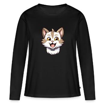 Bambino Cat Cartoon Illustration à l’aquarelle - T-shirt manches longues Premium bio Femme - noir - Devant - Julia (174cm)