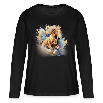 Cheval, Quarter Horse, Palomino - Frauen Premium Bio Langarmshirt - Schwarz - Vorne - Julia (174cm)