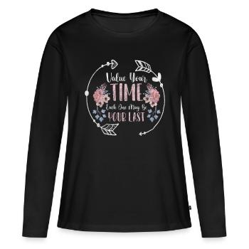 Zeit Lebenszeit Zeitlos - Frauen Premium Bio Langarmshirt - Schwarz - Vorne - Julia (174cm)