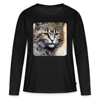Chat cool dans un style floral - T-shirt manches longues Premium bio Femme - noir - Devant - Julia (174cm)
