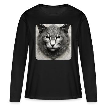 Cooles Katzen Gesicht - Frauen Premium Bio Langarmshirt - Schwarz - Vorne - Julia (174cm)