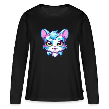 Hantilly Tiffany chat aquarelle dessin animé Kawaii - T-shirt manches longues Premium bio Femme - noir - Devant - Julia (174cm)