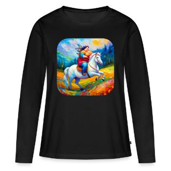 Mignon Grosse Moppel Fée avec Licorne - T-shirt manches longues Premium bio Femme - noir - Devant - Julia (174cm)