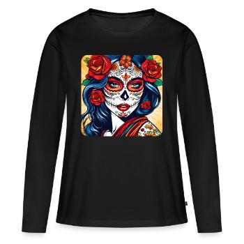 Dia de los Muertos Woman with Roses - Women's Premium Organic Long Sleeve Shirt - black - Front - Julia (174cm)