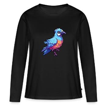 Geai bleu coloré aquarelle dessin animé Kawaii Animal - T-shirt manches longues Premium bio Femme - noir - Devant - Julia (174cm)