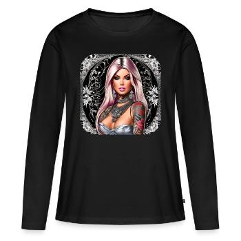 Cooles Gothik Girl mit Tattoos - Frauen Premium Bio Langarmshirt - Schwarz - Vorne - Julia (174cm)