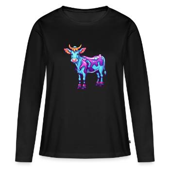 Vache Aquarelle Colorée Dessin Animé Kawaii Animal - T-shirt manches longues Premium bio Femme - noir - Devant - Julia (174cm)