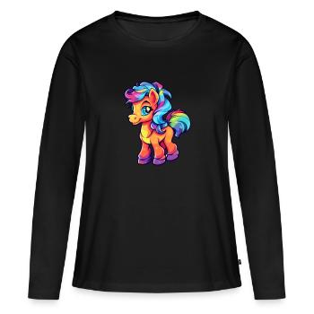 Ponny Aquarelle Colorée Dessin Animé Kawaii Animal - T-shirt manches longues Premium bio Femme - noir - Devant - Julia (174cm)