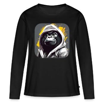 Gorille cool avec sweat à capuche - T-shirt manches longues Premium bio Femme - noir - Devant - Julia (174cm)