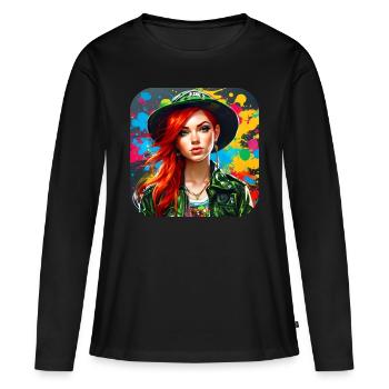 Fille rousse irlandaise cool - T-shirt manches longues Premium bio Femme - noir - Devant - Julia (174cm)