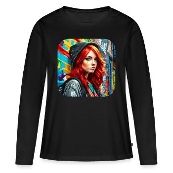Fille rousse irlandaise cool - T-shirt manches longues Premium bio Femme - noir - Devant - Julia (174cm)