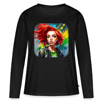 Fille rousse irlandaise cool - T-shirt manches longues Premium bio Femme - noir - Devant - Julia (174cm)